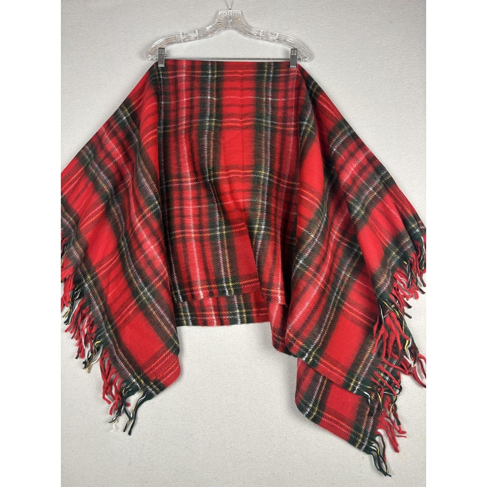 Vintage Fieldcrest Red Plaid Tartan Throw Blanket 50x60 Acrylic Fringe Made USA